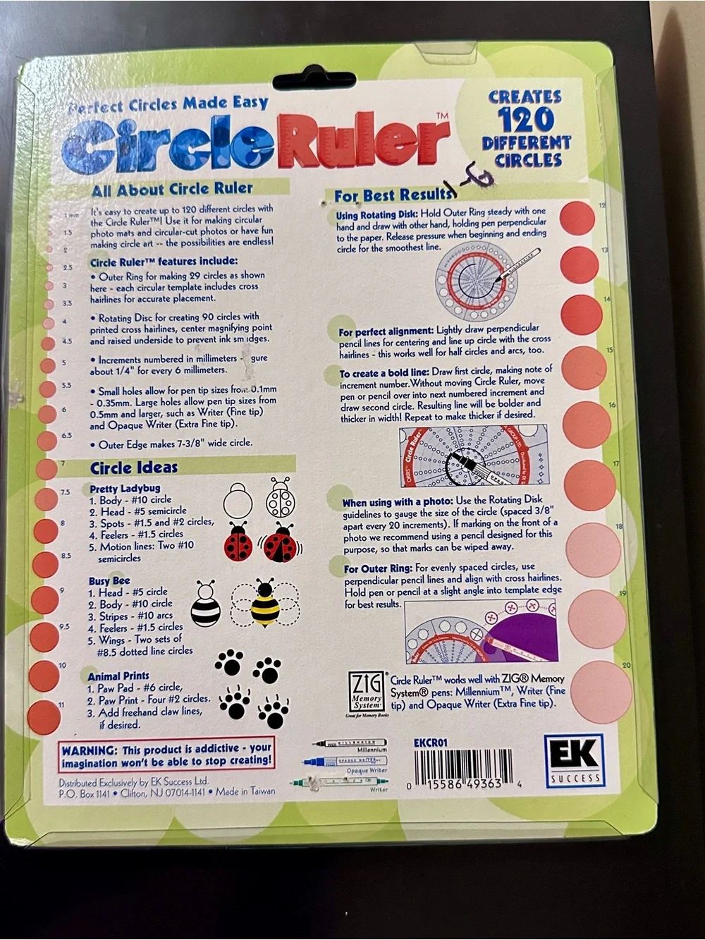 EK Success ORBIS CIRCLE RULER Creates over 120 Different Circles NOS